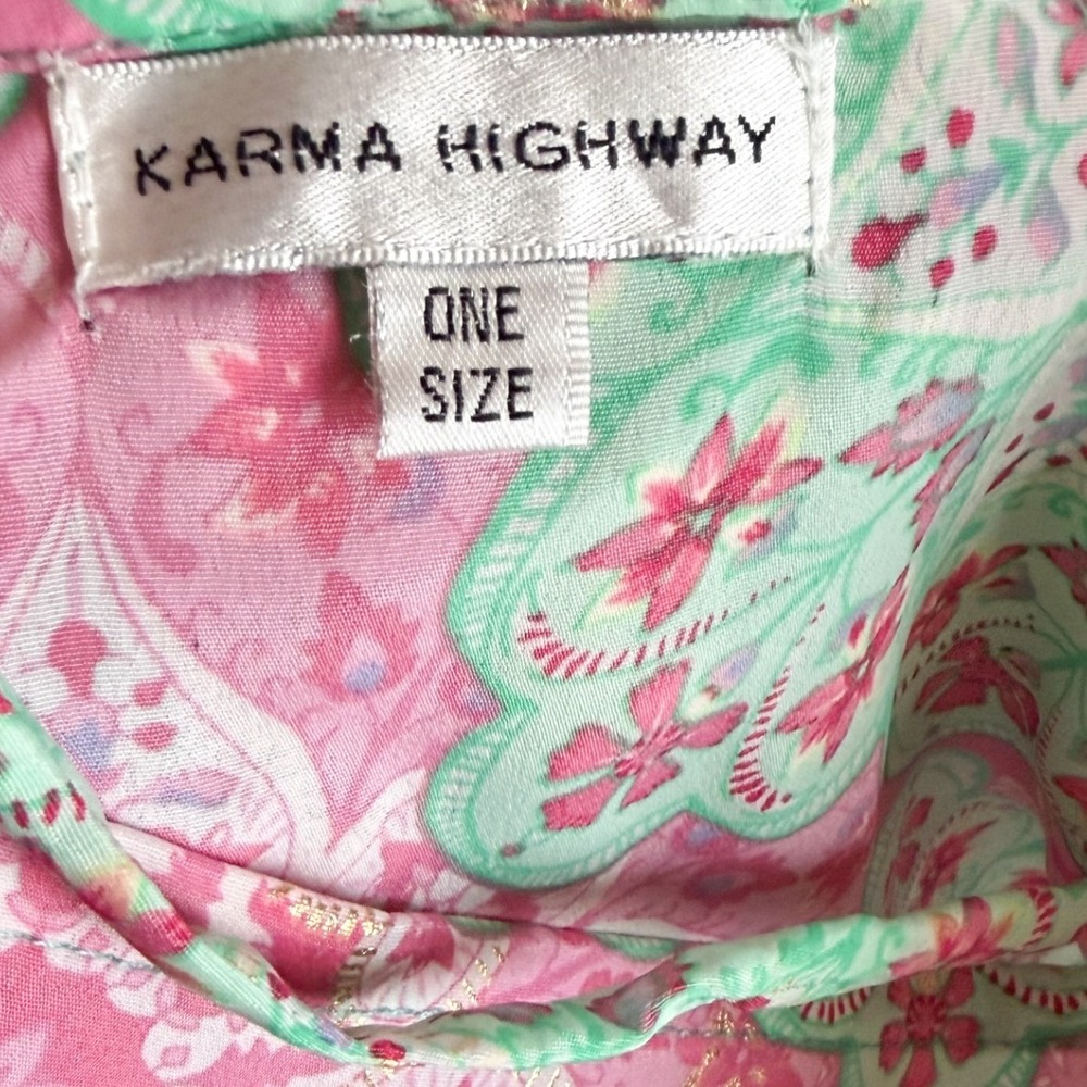 Karma Highway Pink Green Mandala Print Halter Mini Dress Boho Beach One Size - Picture 3 of 4